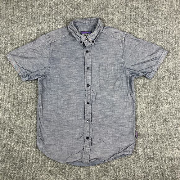 Patagonia Other - Patagonia Men's Gray Chambray Button-Down Shirt XS Casual Short Sleeve Slim Fit